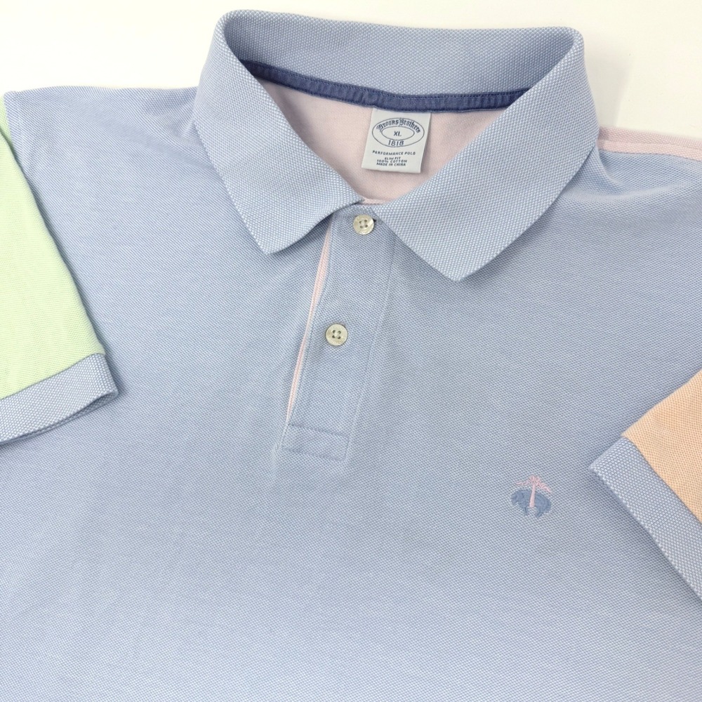 Brooks Brothers 1818 Mens XL Performance Polo Shirt Slim Fit Pastel Colorblock